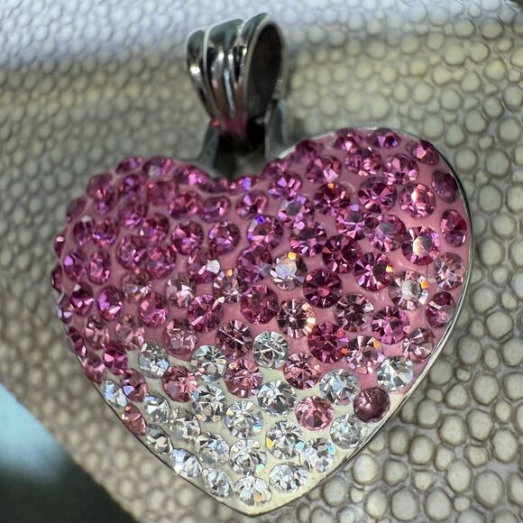 Sparkling Ombre Heart Pendant – Stainless Steel with Pink & Clear Crystals - Picture 10 of 17
